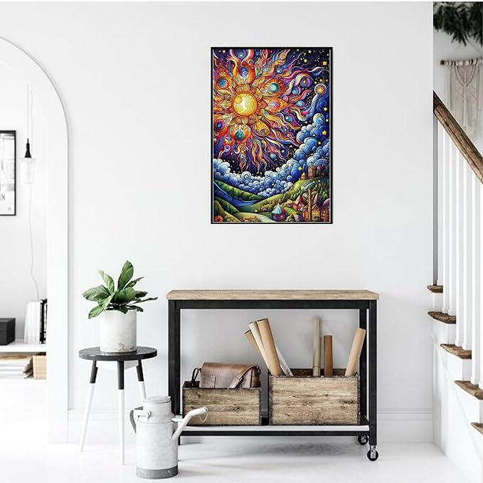 500-piece The Dreamy Colors of The Sun and The Town Adult Wooden Puzzle, Intellectual Challenge, Stress-Relieving Puzzle, Relaxing Family Activity, Decoration, Size: 20.5 x 15 in