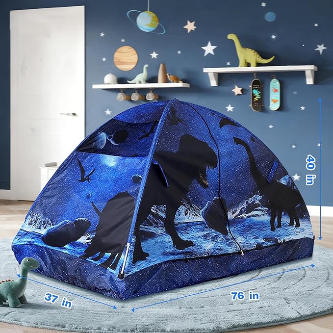 Kid Bed Tent -Twin Play Tent Baby Toddlers Dream Playhouse for Bedroom Decor Indoor Games Twin Size Bed Canopy by CRAWLBO(Dinosaurs)