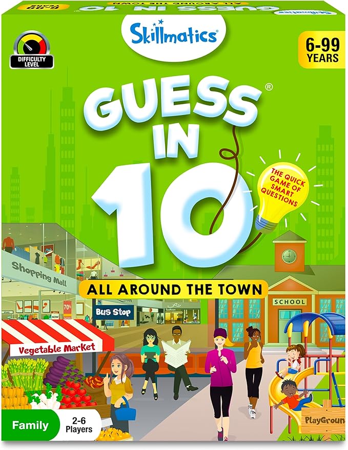 Skillmatics Guess in 10 Around Town, Perfect for Boys, Girls, Kids, and Families Who Love Card Games, Board Games, Travel Friendly, Gifts for Ages 6, 7, 8, 9 & Up
