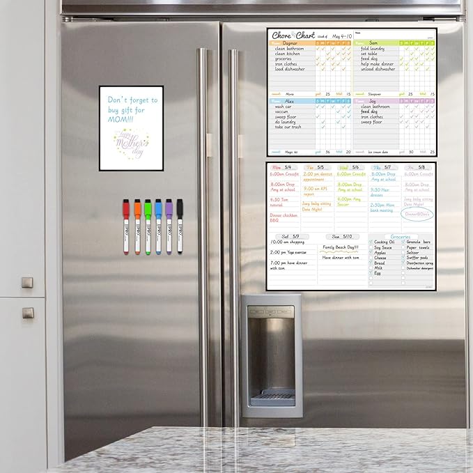 JJPRO Magnetic Dry Erase Chore Chart and Weekly Calendar Set for Fridge-Chore Chart for Multiple Kids,Weekly Planner Board,Family Chore Chart for Multiple Kids&Adults,Bonus to-do Whiteboard