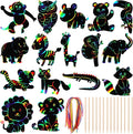 64 Pcs Wild Animal Scratch Cards DIY Rainbow Color Scratch Art Card Jungle Safari Animal Painting Scratch Off Paper for Kids Art Craft Kit with 64 Wood Stylus Ribbon for Home School Decor Party Favors