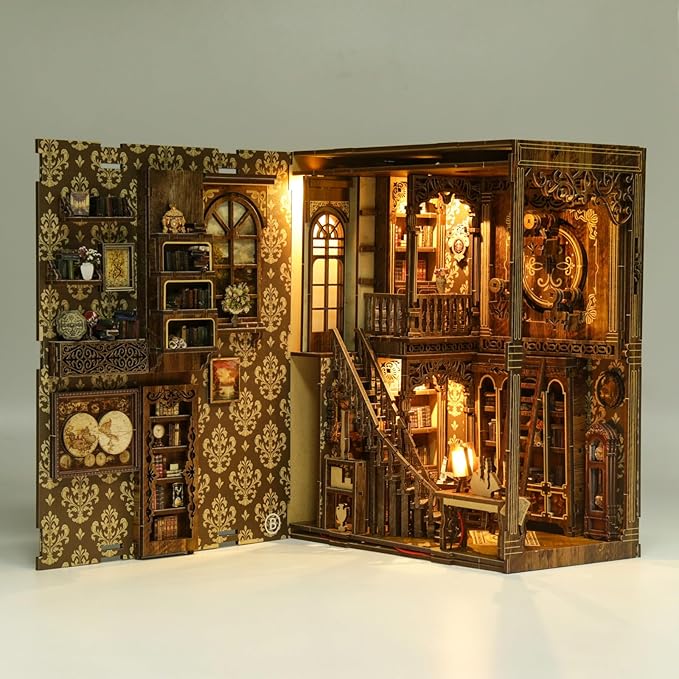DIY Miniature House Kit, Mini House Building Kit, DIY Book Nook Kit, Tiny Model House for Adults to Build, Beginner 3D Wooden Book Nook, for Family Friends (Book Museum)