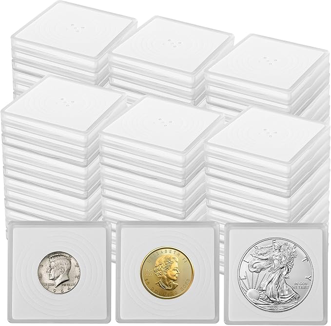 80 Pcs Coin Holders for Collectors, Clear Coin Cases with 5-Size Sponge Gaskets 20/25/30/35/40mm, Plastic Coin Slabs and Coin Protectors for Silver Dollar Collectors Collection Supplies, White