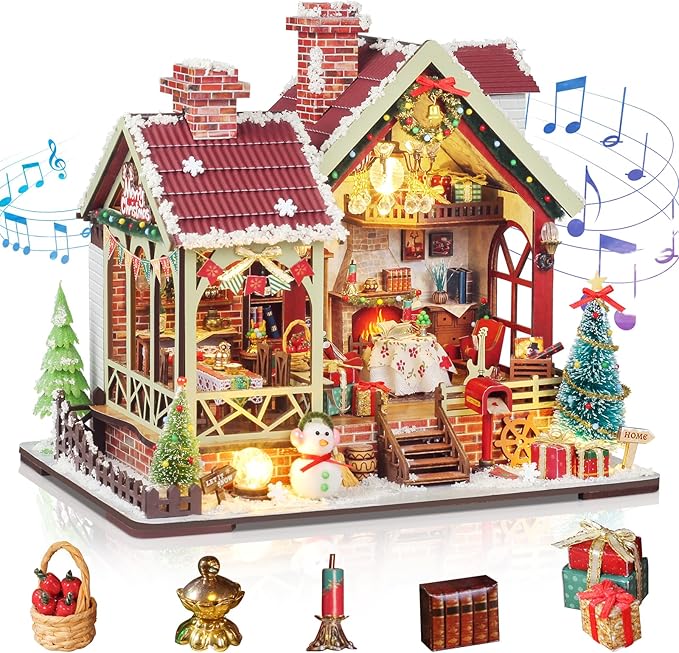 2025 New Christmas Miniature House Kit, Tiny House Kit with Music and Light, DIY Mini House Building Kits for Adults to Building, Unique Gift for Birthday Christmas, Winterfest Have
