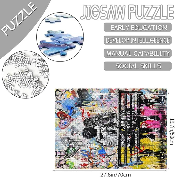 Tucocoo Banksy Graffiti Jigsaw Puzzles for Adults 1000 Pieces, Couple Lovers Sitting on Bench Jigsaw Puzzle 20x 27 Inch Colorful DIY Puzzles for Home Decoration, Family Puzzle Perfect for Game Nights