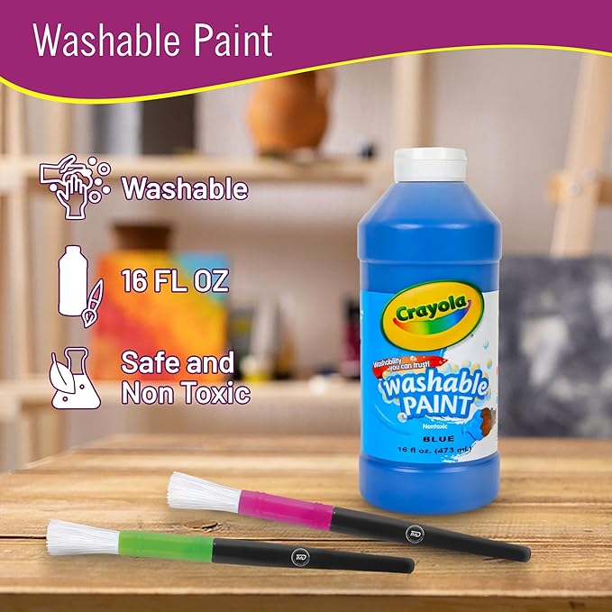 Washable Paint for Kids, Kids Painting Set 6 Colors with Paintbrushes, Non Toxic Bulk Finger Paints 16 oz Each, Kid Paint Classroom Set for Toddlers – Paints for Kid Art, Craft Gifting bundle