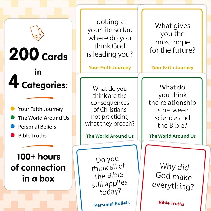 200 Conversation Cards for Christians - Explore Your Faith and Have Fun on Family Game Night, Bible Study or Youth Groups - Perfect for Church Groups, Couples Game Night, Easter Gifts