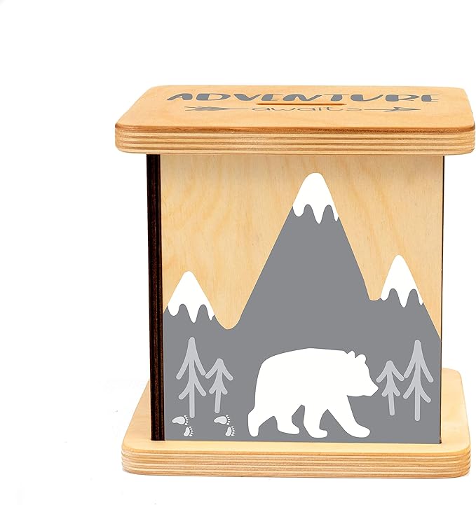 Wooden Piggy Bank for Kids and Adults, Personalized Gift Handmade in USA by BloomOwl, Custom Piggy Bank, Personalized Banks for Kids, Gifts for Baby Boys and Girls (Bear and Mountain)