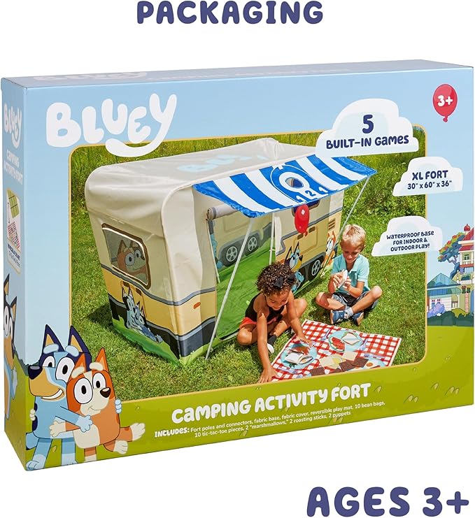 BLUEY Camping Activity Fort | Indoor and Outdoor Play House Toy for Kids | Includes Five Activities a Puppet Theater and Working Light