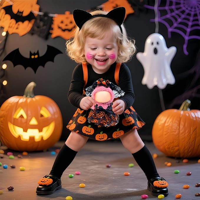17cm Halloween Clothes Set, Halloween Dress Pumpkin Bow Hairpin for Dolls Accessorie, Halloween Clothes for Pumpkin Outfit, Spooky Costume Dolls Collectors, Gift for Doll Lovers(No Doll)