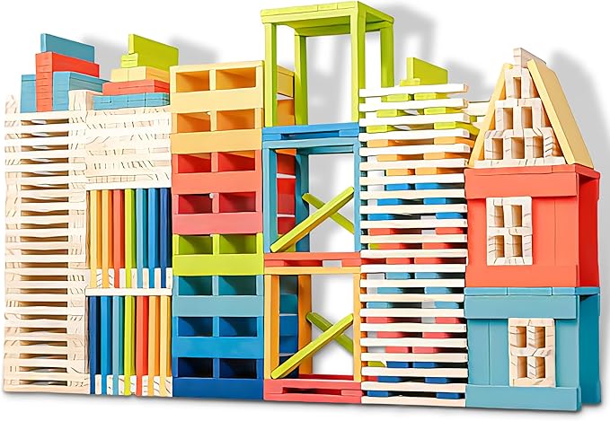 Large Open Ended Wooden Building Blocks for Kids 44 lb, 19.7″ Giant Natural Pine Rectangular Wood Building Toys 32pcs，XXL STEM Construction Toys for Toddlers, Birthday Gift for Kids Ages 4-12 (Large)