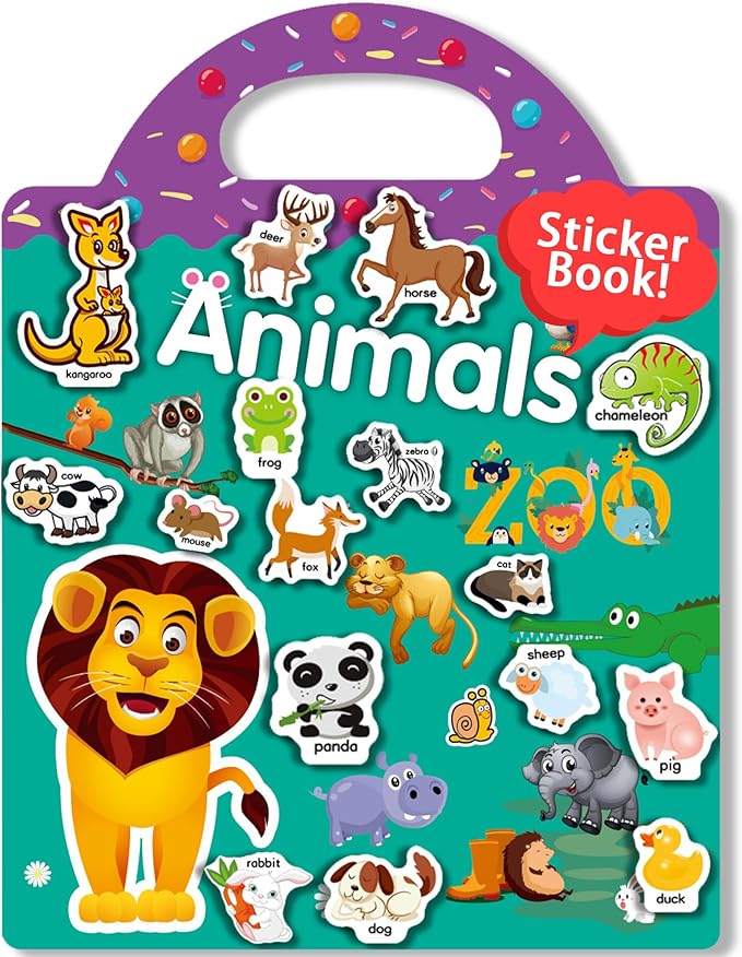 Reusable Animal Sticker Book for Kids Toddlers 2-4 Years, Preschool Learning Activities Waterproof Sticker Books for Teens Girls Boys