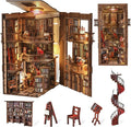 Book Nook Library Kit, DIY Miniature Dollhouse Booknook Kit, 3D Wooden Puzzle Bookend Bookshelf with LED Light for Adults Teens (Abbey Library)