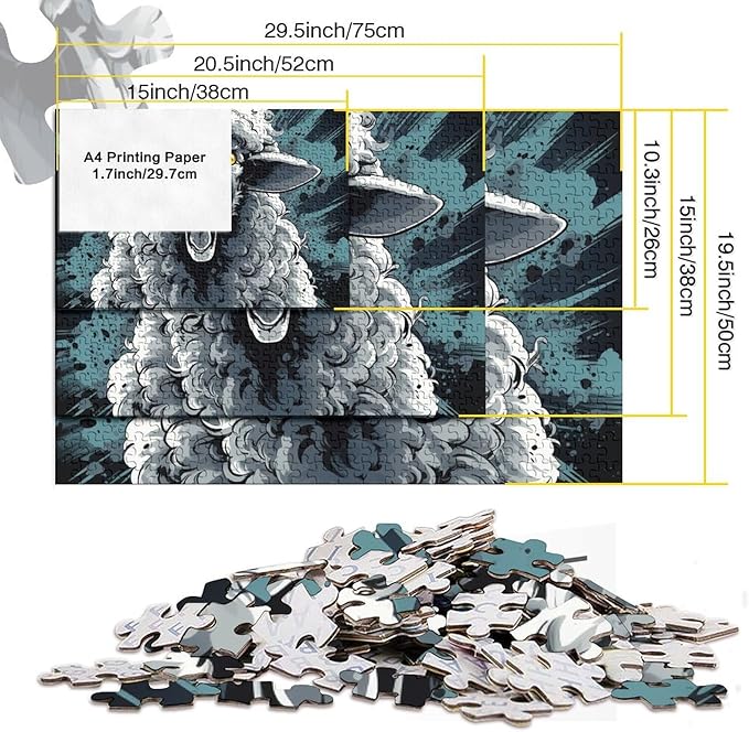 Sheep Thickened Wooden Jigsaw Puzzle 1000 Pieces 3D Animal Adults Fun Toy Intellectual Game Stress Relief Toy Decoration Education Game Relaxation and Intelligence 1000pcs (75x50cm)