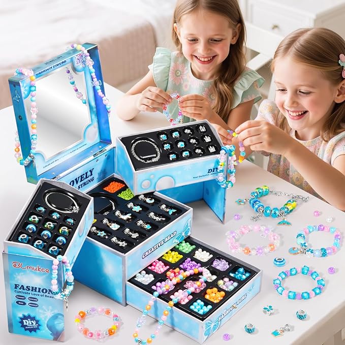 BLmukce Charm Bracelet Making Kit for Girls Ages 8-12, DIY Jewelry Making Kit & Craft Set with Beads, Charms & Necklace Kit Birthday Christmas Gift for Kids 4-6 7 8 Years Old Girl