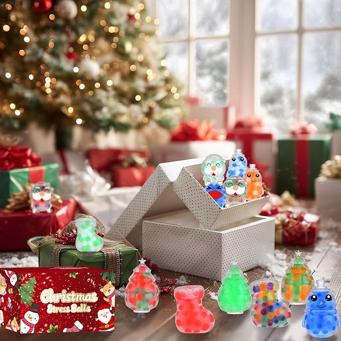 25 Pack Christmas Mini Squeeze Balls Toys, Christmas Stress Ball Pack Perfect for Christmas Party Favors Christmas Sock Fillers Gifts