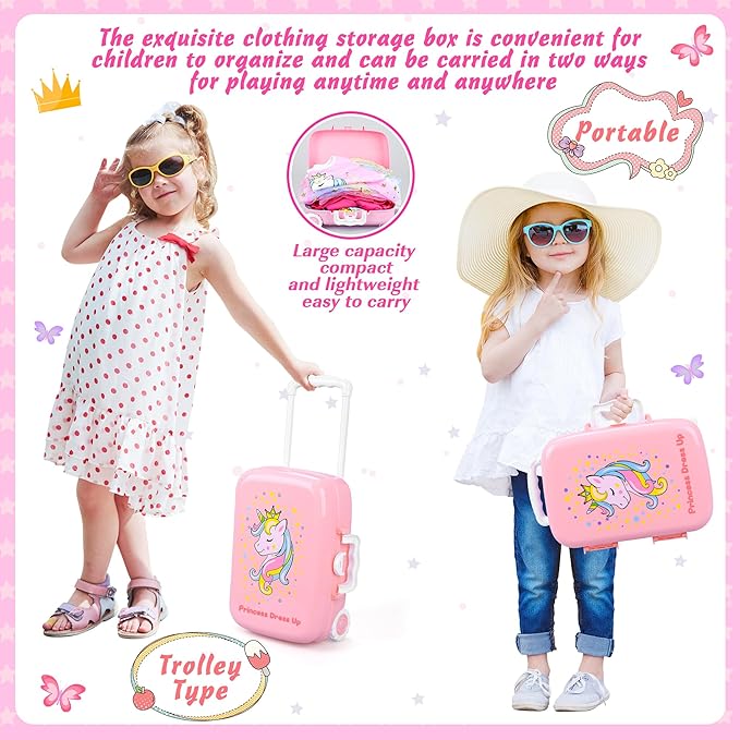 15 Pcs Princess Dress Up Clothes for Little Girl Set, Princess Pretent Play Outfit Toys for Toddler Girls, Cosplay Birthday Party Gifts for Girls Age 3 4 5 6 7 8+ Year Old