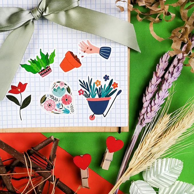 BulbaCraft 100Pcs Garden Stickers, Gardening Stickers for Scrapbooking, Garden Party Favors, Planting Gardening Gifts for Girls, Gifts for Women & Men