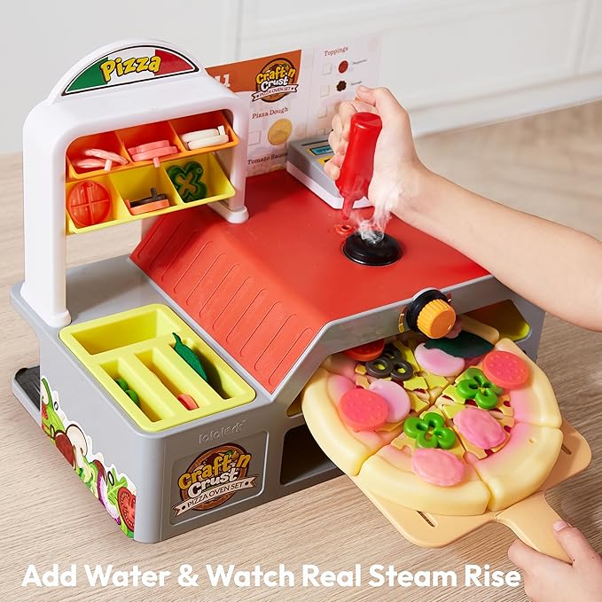 Play Kitchen Food Toy - Pretend and Play Toddler Toys - 78 PCS Pizza Oven with Pretend Smoke, Light & Sound and Color-Changing Toppings - Birthday Gift for Boys Girls