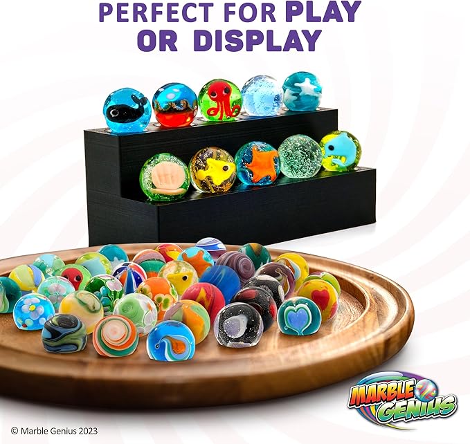 Marble Genius Collectors Marbles, Aquatic, 16mm (⅝ Inch), 10 Handmade Glass Marbles, Gifts for Marble Lovers, Gifts for Kids Ages 3+