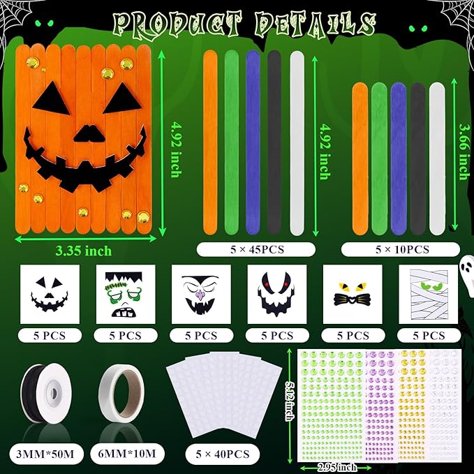 NRWRTY 25 Sets Halloween Crafts Kits,Arts and Crafts with DIY Ghost Pumpkin Felt Stickers Craft Sticks for Halloween Party Favors