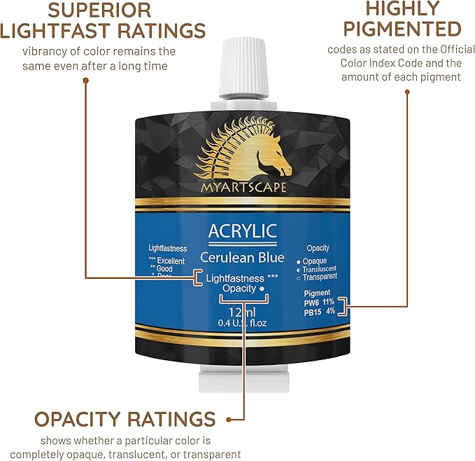 MyArtscape Acrylic Paint Set - 12 x 12ml Tubes - Lightfast - Heavy Body