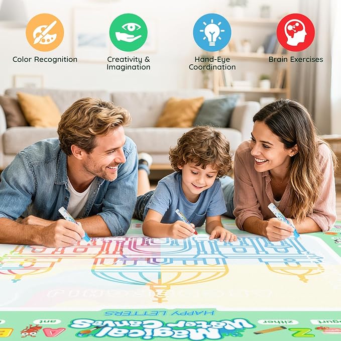 Water Doodle Mat 40 X 32 Inches Mess Free Coloring Magic Drawing Mat Toddlers Educational Toys,Birthday Christmas Gifts for 3 4 5 6 7 8 Years Old Boys Girls