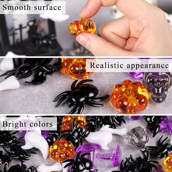 FUTUREPLUSX 180-200PCS Halloween Vase Filler, Halloween Sensory Bin Filler, Assorted Plastic Pumpkins, Spiders, Skulls, Bats, Ghosts & Witch Hats – Spooky Party Decorations, Classroom & Home