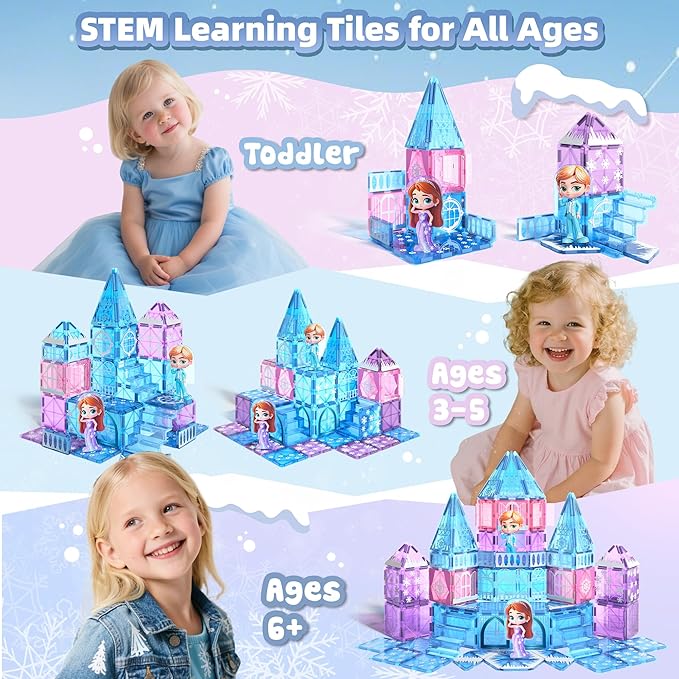 GobiDex Magnetic Building Blocks Princess Castle with 2 Dolls & Stairs, STEM Magnetic Tiles Building Toys for Kids Ages 3-5 4-8, Magnets Sensory Toddler Toys Birthday Gifts for 3+ Year Old Girls Boys