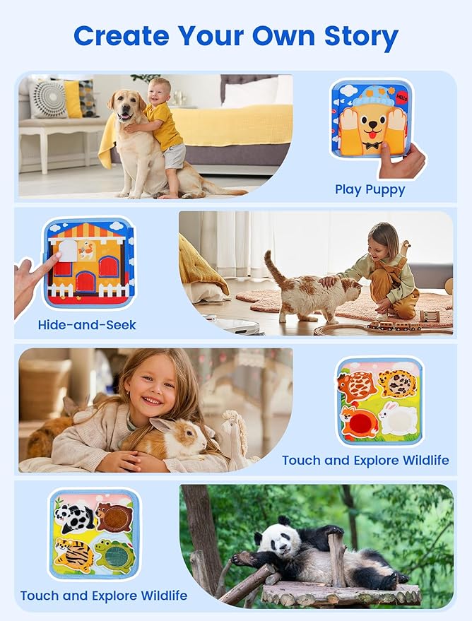Toddler Busy Book for 1-3, Busy Board for 1+ Year Old, Toddler Airplane Travel Toys, Girl & Boy Birthday Gift, Educational Learning Activity Books, Felt Montessori Toys (Dog Theme)