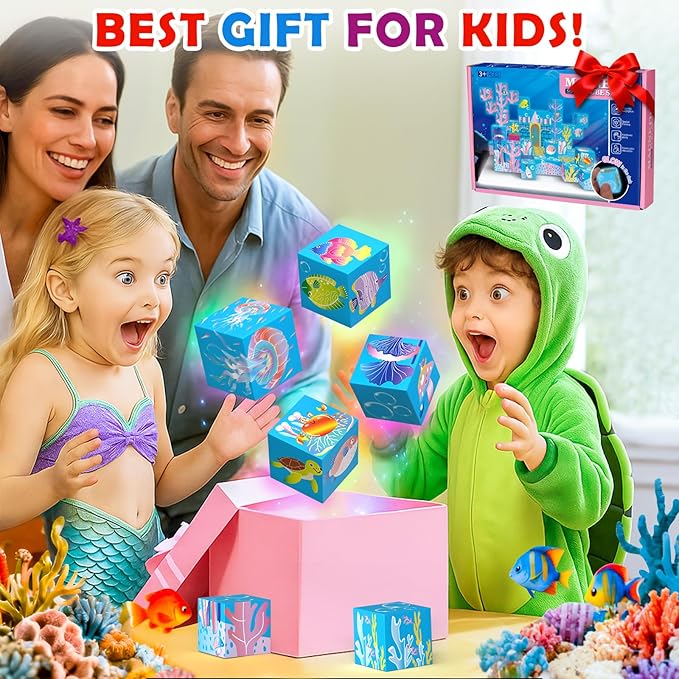 Glow-in-the-Dark Magnetic Building Blocks & & Tiles, 2025 Upgraded STEM Montessori Construction Toys, Ocean World Magnet Cubes, Christmas Birthday Gifts for Kids, Boys Girls Toddlers Ages 3-5 4-8 8-12