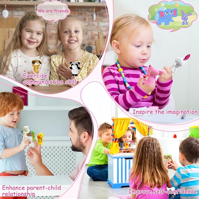 Sealive Finger Puppets for Toddlers 1-3, Preschool, and Kids - 10 Soft Velvet Animal Finger Toys for Toddlers 1-3, Easter Egg Fillers, Perfect for Storytelling, Educational Play, and Party Favors