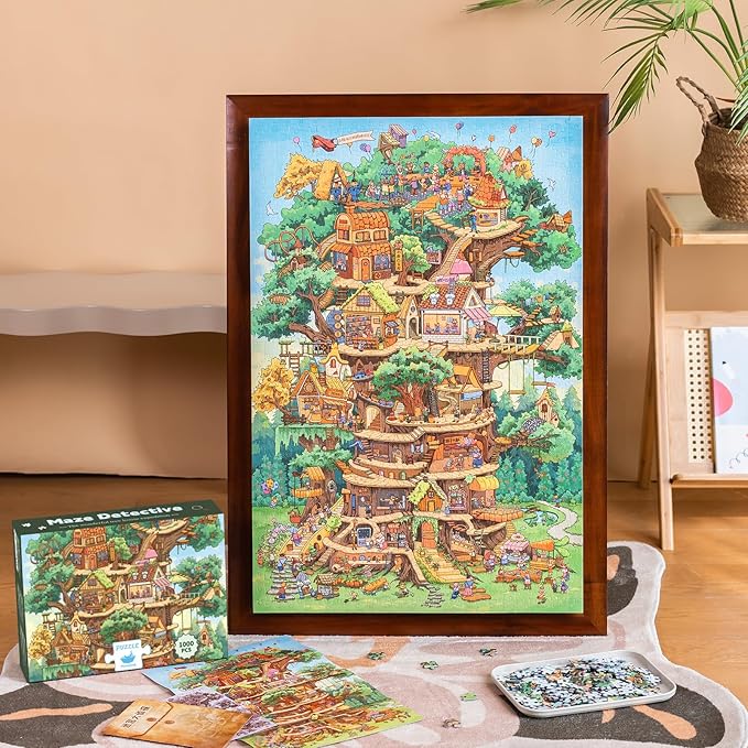 MOMIBOOK 1000 Piece Puzzle for Adults Jigsaw Puzzles of The Wonderful Tree House Expedition, Luminous Painting Image Challenging Hard Impossible Puzzle Unique Funny Party Christmas Birthday Gifts