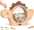 Personalized Wooden Piggy Bank for Kids, Custom Name Cute Wood Bank Large for Boys Initial Coin Bank Personalized Dinosaur Piggy Bank Wood Money Save Box for Birthday Christmas and Festival