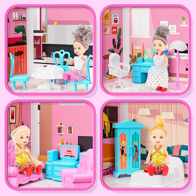 5-Story Dream Doll House for Girls with 19 Rooms, Lights, Dolls, and Furniture - Large DIY Playhouse for Grils Ages 6-16 - Perfect Imaginative STEM Gift for Birthdays & Holidays & Christmas