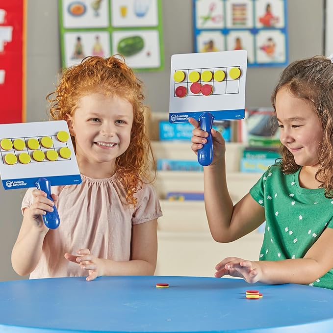 Learning Resources Magnetic Ten-Frame Answer Boards - Set of 4 with 100 Colorful counters/Discs, Ages 5+ | Grades K+ Giant Magnetic Ten Frame Boards Set, Math Manipulatives