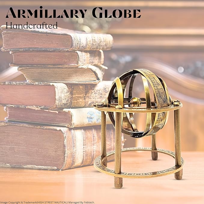 Antique Style Nautical Brass Armillary Sphere World Globe Astrolabe Mounted - Perfect Decor Accent for Office