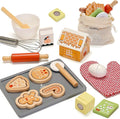 PairPear Gingerbread House Baking Playset – 29 Piece Wooden Christmas Cookie Baking Kit, 3D Toy Cookie Play Food & Pretend Kitchen Accessories, Educational Play Baking Toys Gift for Kids 3+