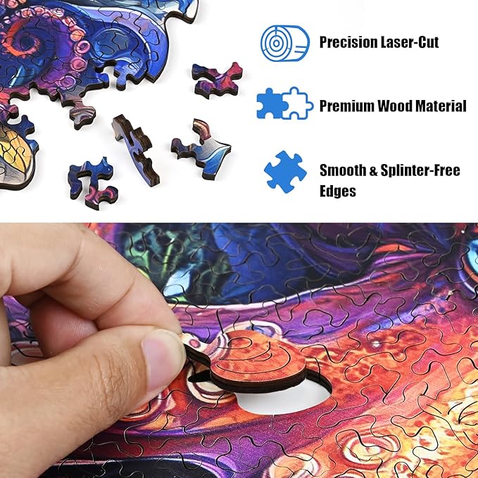 Wooden Jigsaw Puzzle 500 Pieces for Adults - Vibrant Colorful Octopus Art Puzzle, Challenging Family Leisure Game, Unique Home Decor & Gift Idea