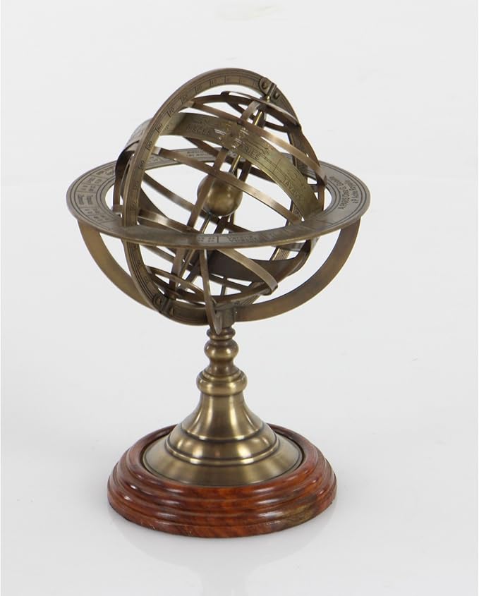 Vinatge Engraved Brass Tabletop Armillary Nautical Sphere Globe