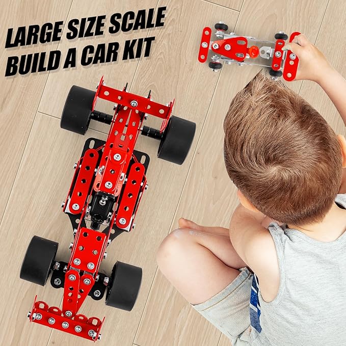 Car Building Kits for Boys 8-12,Building Cars Metal Erector Set,Racing Car Building Kits for Boys 12-15,Assembly Red Vehicle Model for Kids Kids 8+ Years Old（260Pieces）