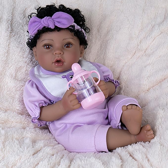 Reborn Baby Doll 18" African American Baby Dolls, Realistic Newborn Girl with Poseable Limbs, Weighted Body & Handcrafted Features, Collectible Gift Set Includes Bassinet Outfit & Accessories
