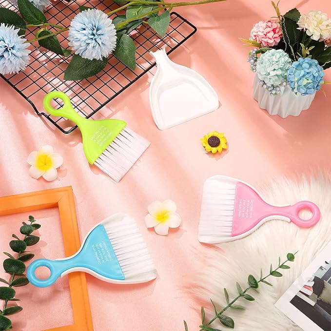 CHENGU 3 Pcs Mini Dustpan Set Brush for Table Whisk Brooms Small Dustpan Broom Set Mini Dust Pans with Brush Tiny Cleaning Table Sweep for Car Desk Keyboard Countertop Nest