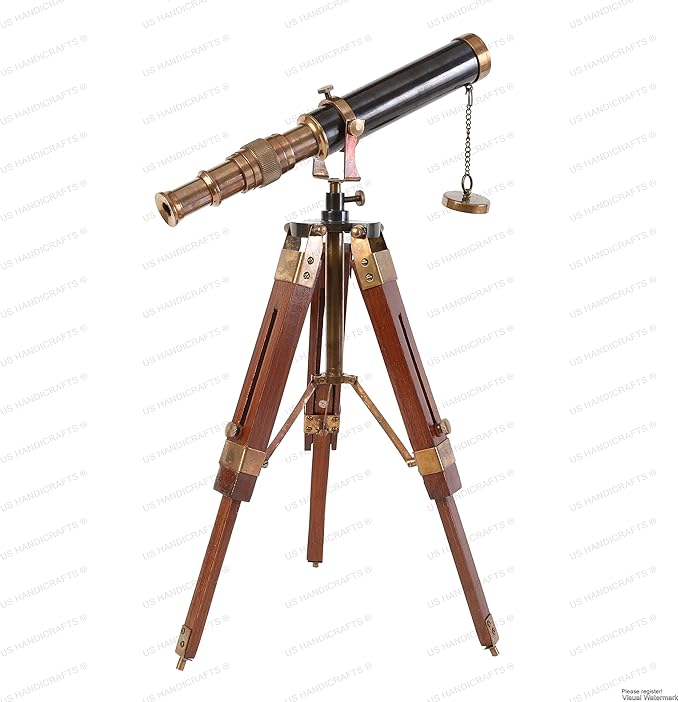 Vintage Brass Nickel on Tripod Stand – Chrome Desktop Telescope for Home Decor & Table Accessory, Nautical Spyglass for Navy & Outdoor Adventures (Style 2)