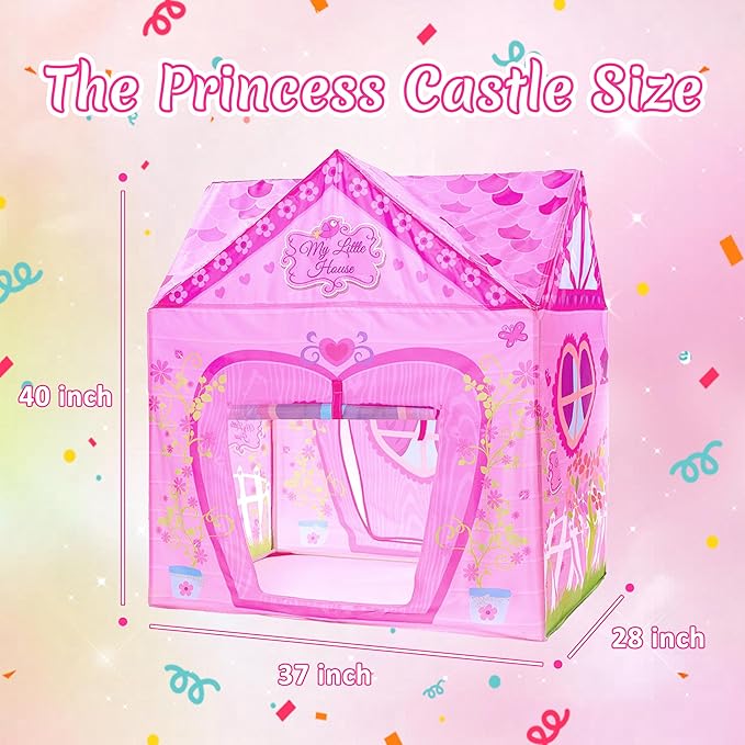 Kids Princess Castle Pink Tent, Indoor/Outdoor Playhouse, 37 * 28 * 40 Inch, Big Enough for 2-3 Little Children