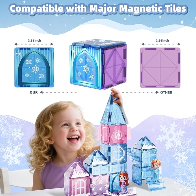 GobiDex Magnetic Building Blocks Princess Castle with 2 Dolls & Stairs, STEM Magnetic Tiles Building Toys for Kids Ages 3-5 4-8, Magnets Sensory Toddler Toys Birthday Gifts for 3+ Year Old Girls Boys