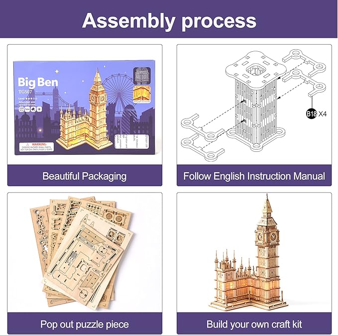 Rowood 3D Puzzles for Adults Wooden Model Kit Adult Craft Kit Gifts for Age 14+ Big Ben
