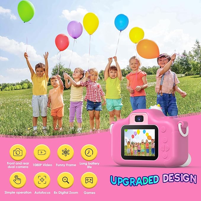 Unicorn Camera for Girls Boys with Cartoon Silicone Cover, Digital Mini Toddler Camera Toys for 3 4 5 6 7 8 9 10 11 12 Year Old Kids Birthday Chirstmas Gifts - Personal Video Players (Unicorn Pink)