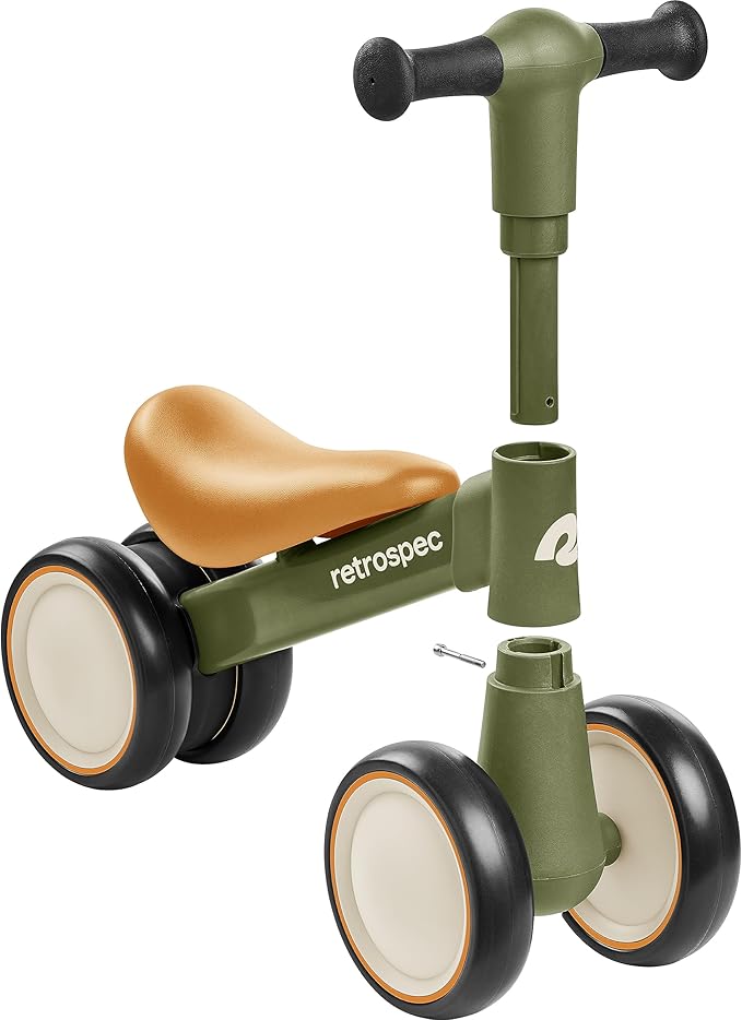 Retrospec Cricket 2 Baby Walker Balance Bike with 4 Wheels - Safe Learning Toy for Ages 12-24 Months - Scratch-Resistant Indoor Outdoor Toddler Riding Toy with Steering Limit & Soft Grips