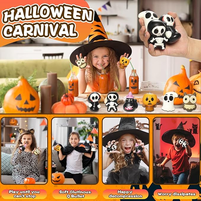 New 6 Packs-Halloween Squishies Toys Slow Rising, Gift Box Includes Ghost: Vampire,Pumpkin,Skull,Black Cat,Mummy,Bat, Halloween Soft Stress Relief Toys for Girls,Boys,Kids Party(6pcs-3)